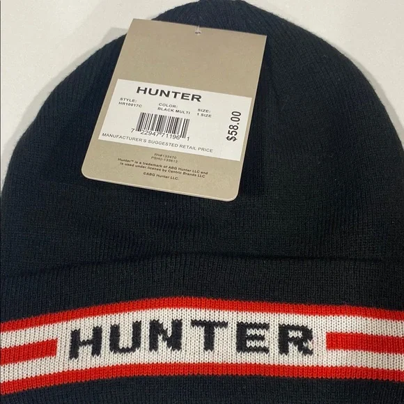 Hunter Black Knit Beanie with Red Stripes - Picture 2 of 4